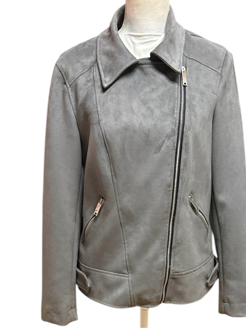 Gibson Latimer Grey Faux Suede Asymmetrical Zip Jacket